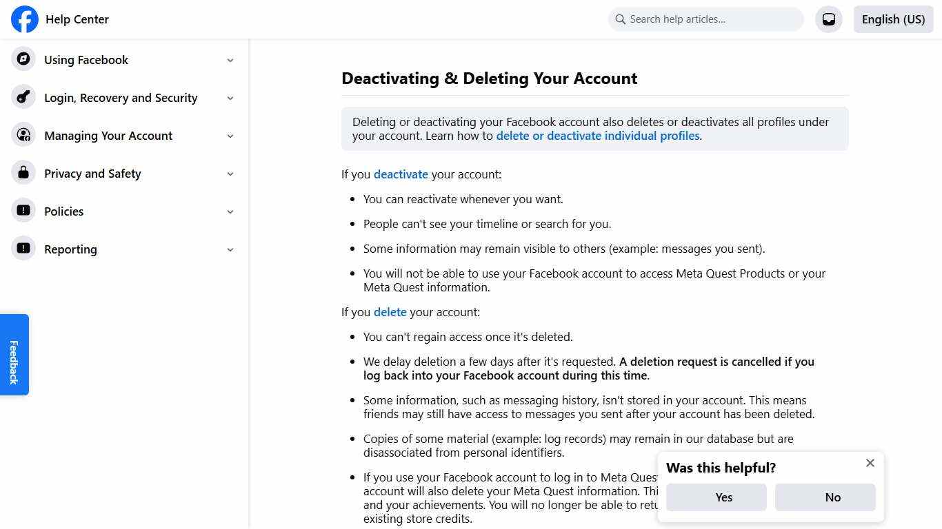 Deactivating & Deleting Your Account Facebook Help Center